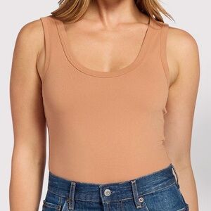 nuuds Ribbed Scoop Tank Top in Light Tan